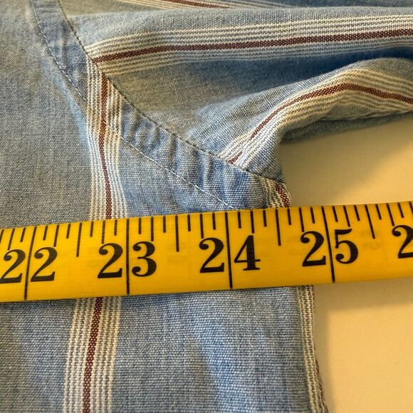Vtg Ralph Lauren Chaps Lt Denim Blue & Red Striped Button Up Shirt SzXL Slouchy - Picture 7 of 14